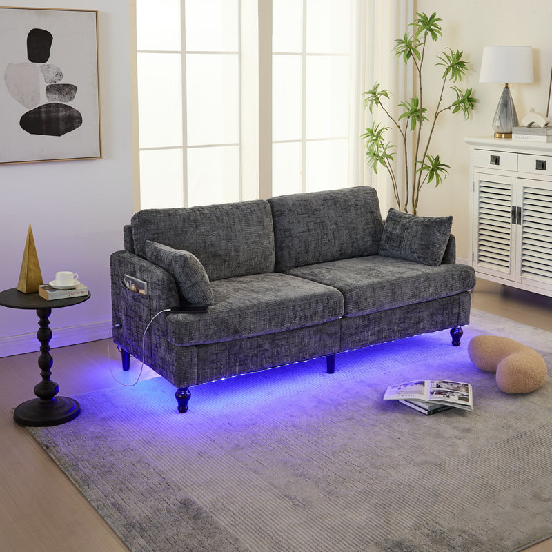 Chenille 2 Seater Sofa With LED Light, USB Charging Port, And Storage Bag