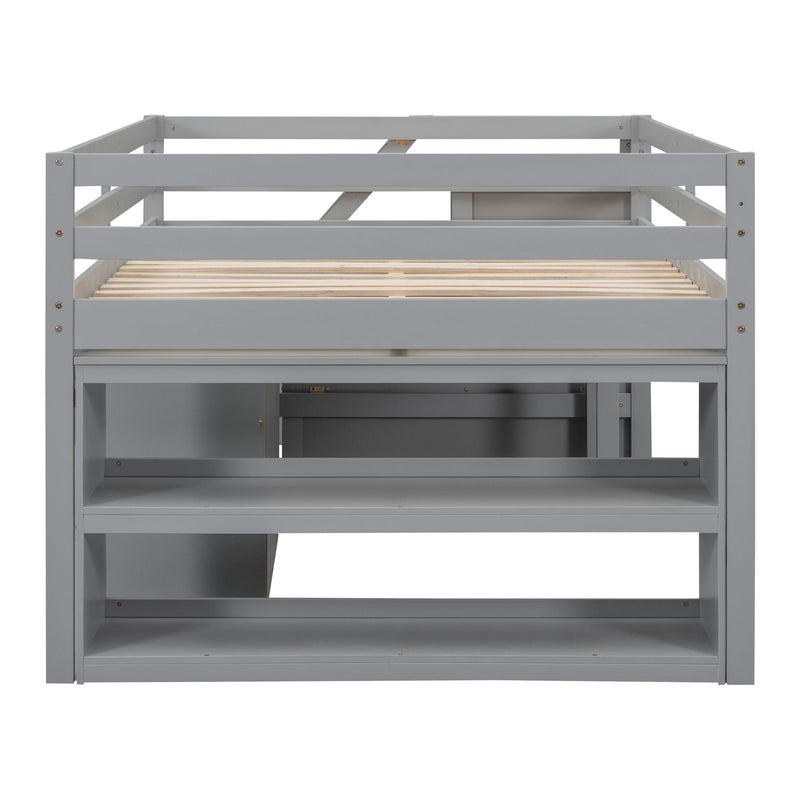 Loft Bed With Retractable Writing Desk And 3 Drawers With Storage Stairs And Shelves
