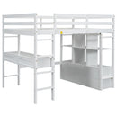 Full Size Loft Bed With Built In Desk, 2 Drawers, Storage Shelves - White