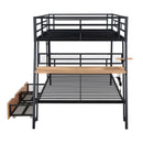 Full Size Bunk Bed With Built In Desk, Light, And 2 Drawers - Black