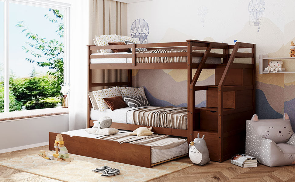 Twin-Over-Twin Bunk Bed with Twin Size Trundle and 3 Storage Stairs,Walnut (OLD SKU :LP000064AAD) - Atlantic Fine Furniture Melbourne FL