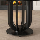 Round Dining Table With Carbon Steel Base And Lazy Susan Industrial Style - Black / White