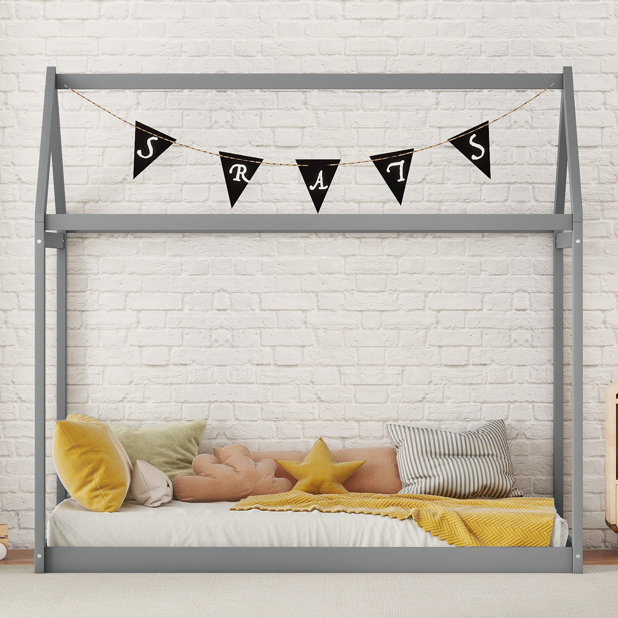 Twin Size Wooden House Bed, Gray - Atlantic Fine Furniture Melbourne FL