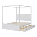 Canopy Platform Bed With Trundle And 3 Storage Drawers, 4 Post Solid Bed Frame With Headboard