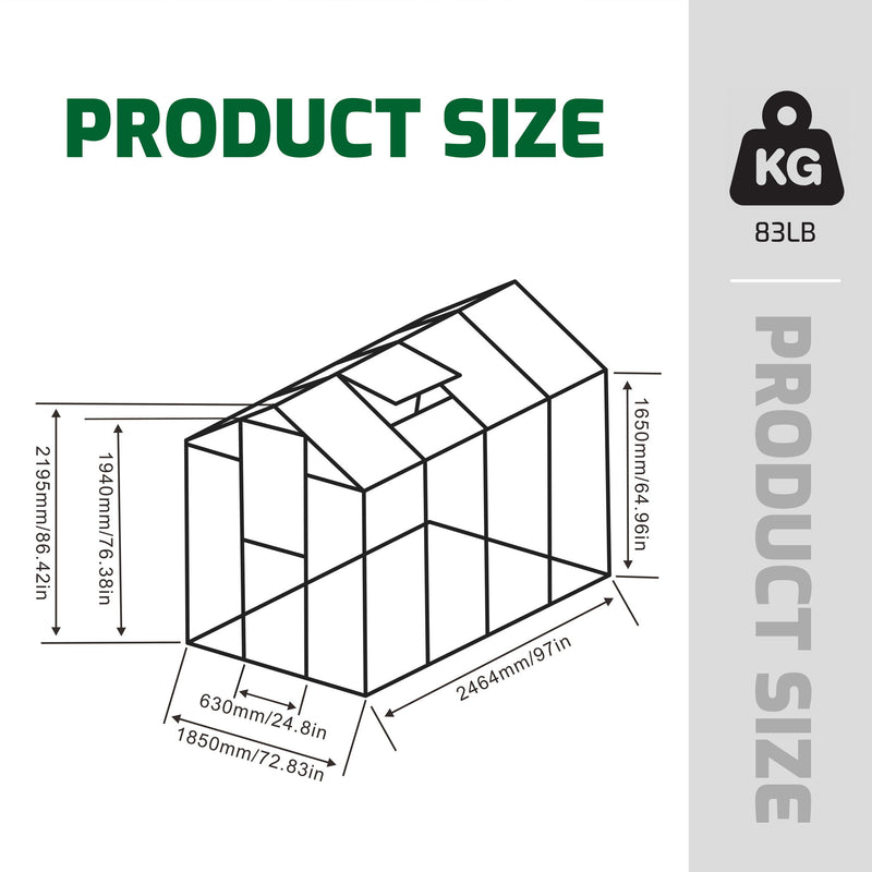 Polycarbonate Walk-In Greenhouse, Raised Base For Outdoor In All Season