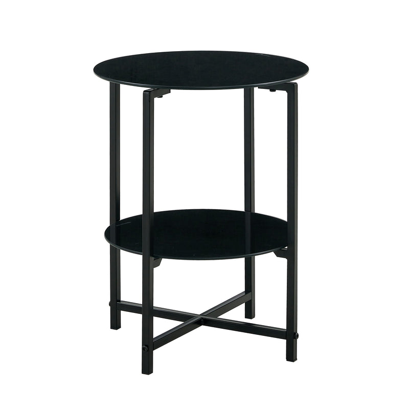 JWS Tempered Glass End Table (Set of 2) , Round Coffee Table For Bedroom Living Room Office - Black