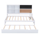 Twin Size Daybed With Storage Shelvesboard, Cork Board, USB Ports And Trundle - White
