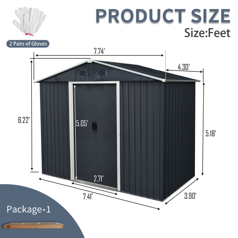 Outdoor Metal Storage Shed With Sliding Door And Foundation For Backyard, Patio, Lawn