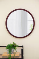 Circle Wall Mirror With Wooden Frame, Wall Mirror For Living Room