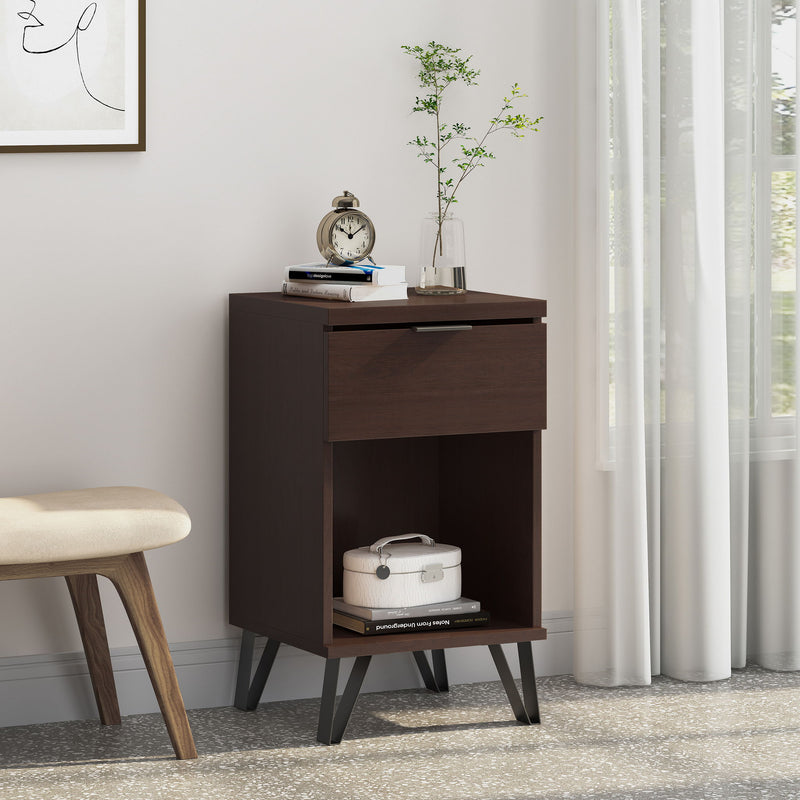 Modern Industrial Tall End Table With Drawer And Shelf - Walnut