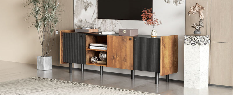 Mid Century TV Stand With 3 Cabinets, Media Console Table For Tvs Up To 70'', Entertainment Center With Storage For Living Room - Black / Brown