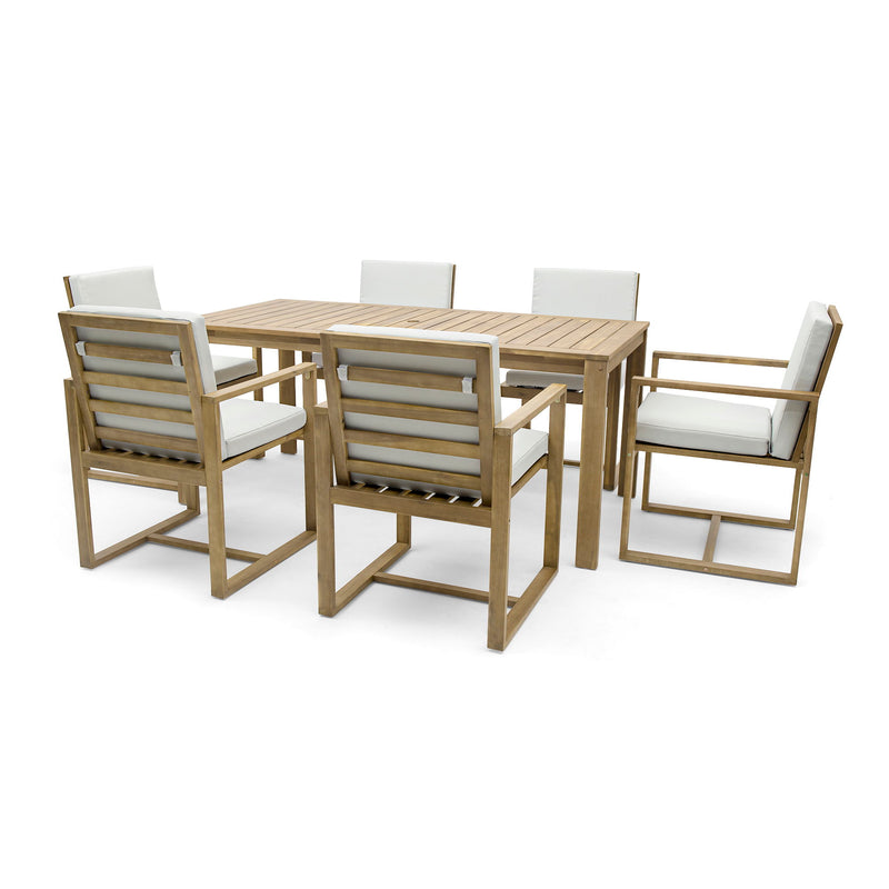 Patio Dining Set Outdoor Dining Table And Chair Set With And Removable Cushions For Patio, Backyard, Garden - Light Teak