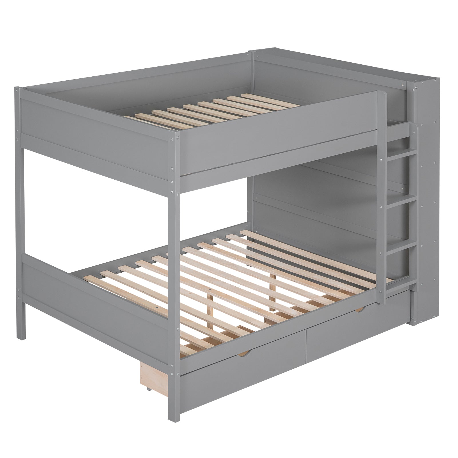 Full over Full Bunk Bed With 2 Drawers and Multi-layer Cabinet, Gray - Atlantic Fine Furniture Melbourne FL