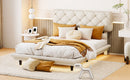 Full Size Upholstered Bed with Light Stripe, Floating Platform Bed, Linen Fabric,Beige