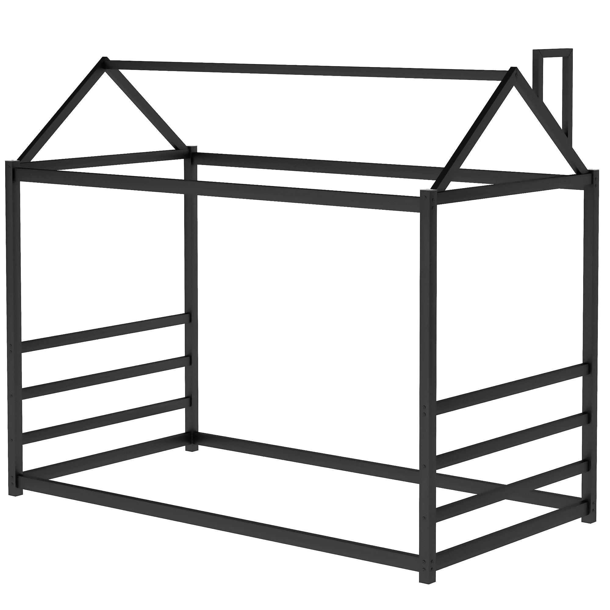 House Platform Bed with Roof and Chimney Design,Black - Atlantic Fine Furniture Melbourne FL