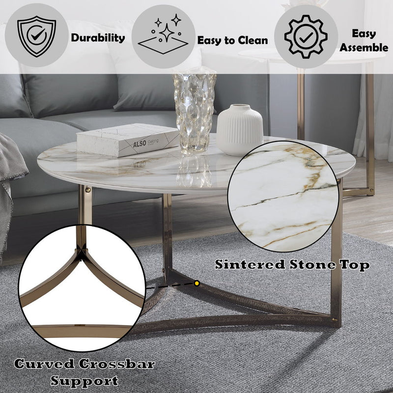 Zaidee - Round Coffee Table - Sintered Stone & Champagne