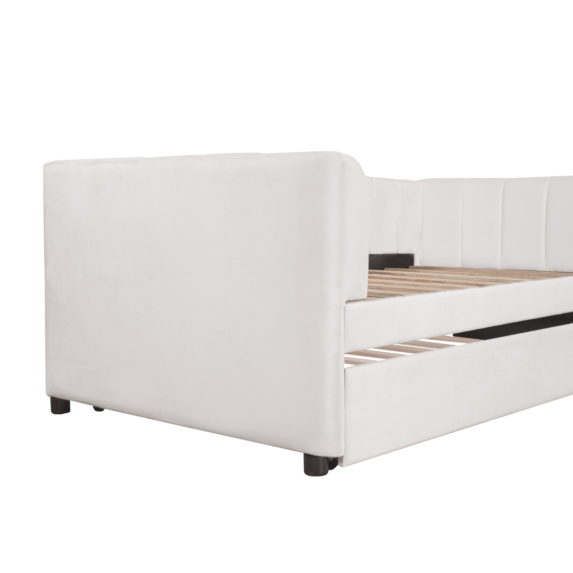 Twin Size Upholstered Daybed with Ergonomic Design Backrest and Trundle, Beige - Atlantic Fine Furniture Melbourne FL