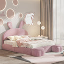 Upholstered Platform Bed With Cartoon Ears Shaped Headboard And LED Light