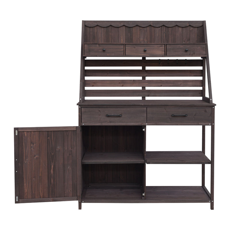 Potting Bench With 5 Drawer Storage And Slatted Back Panel, Garden Workstation - Brown