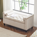 Queen Velvet Button Bedside Storage Bench With Armrests, Nailhead Trim