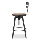 Rustic Metal Barstool With Wooden Seat - Black Brush Silver