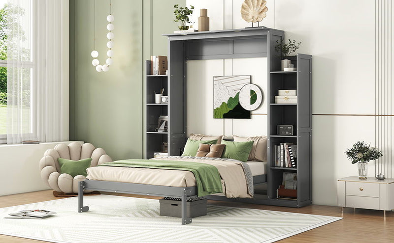 Wall Murphy Bed With Shelves And LED Lights