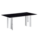 Modern Minimalist Dining Table With Imitation Marble Glass Desktop And Metal Legs