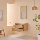 Wall Mounted & Floating Single Vanity With Ceramic Sink - Natural Walnut