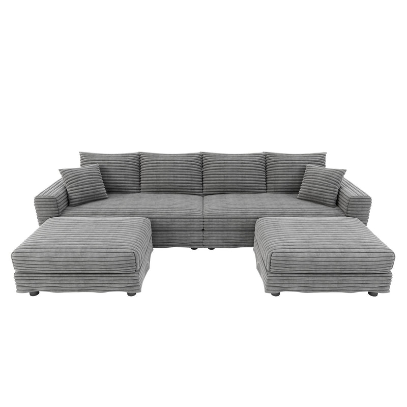 Deep Seat Convertible Sofa With Soft Pillows And Ottomans