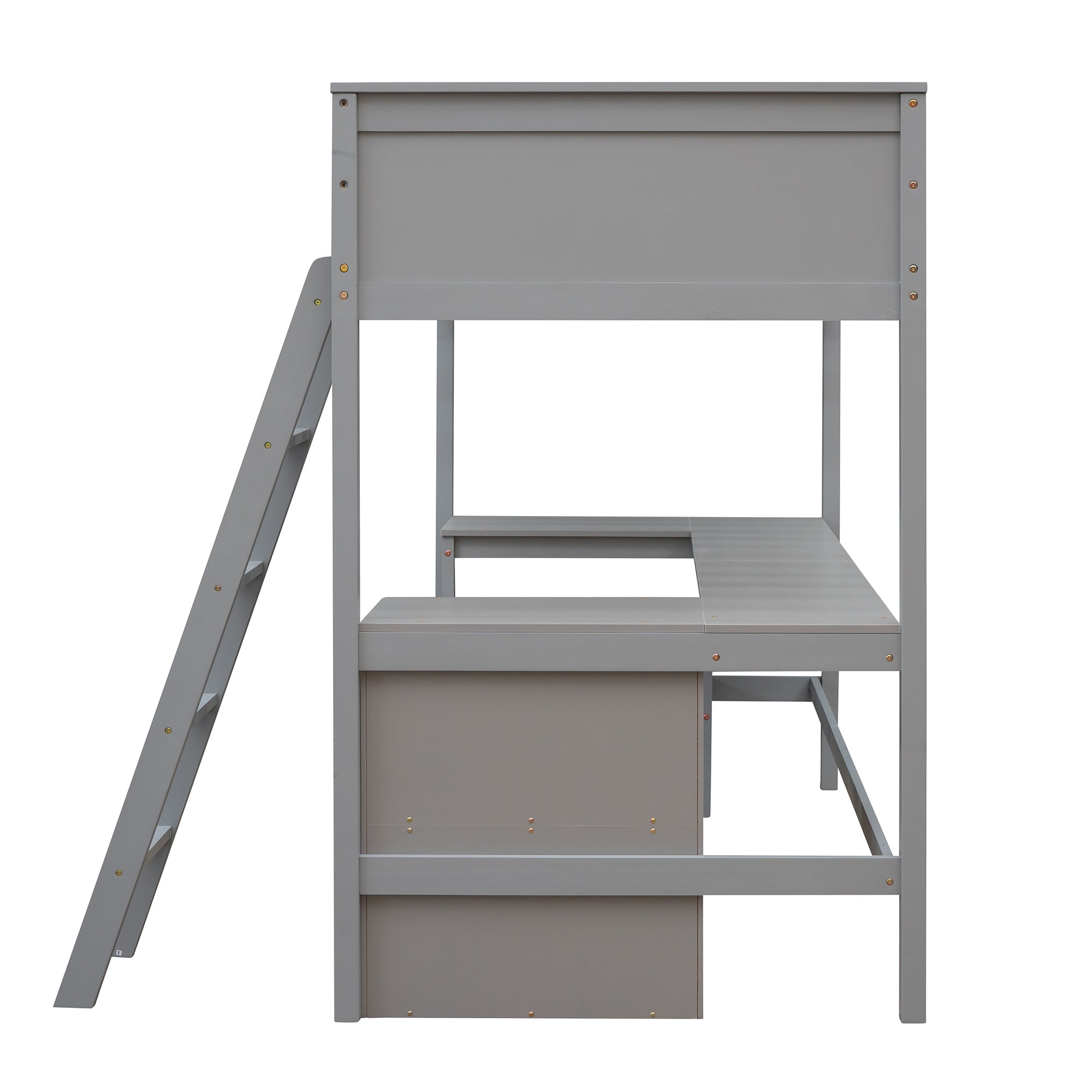 Twin size Loft Bed with Shelves and Desk, Wooden Loft Bed with Desk - Gray(OLD SKU:LT000537AAE) - Atlantic Fine Furniture Melbourne FL