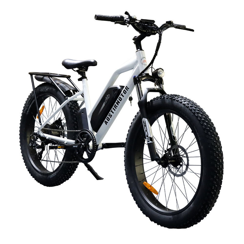 26" 750W Camouflage Electric Bike Fat Tire P7 48V 12.5Ah Removable Lithium Battery For Adults With Detachable Rear Rack Fender S07 - G - White