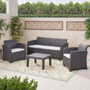 Velvora - Outdoor Wicker Set With 3 Seater Sofa, 2 Club Chairs, Coffee Table And Cushions - Brown