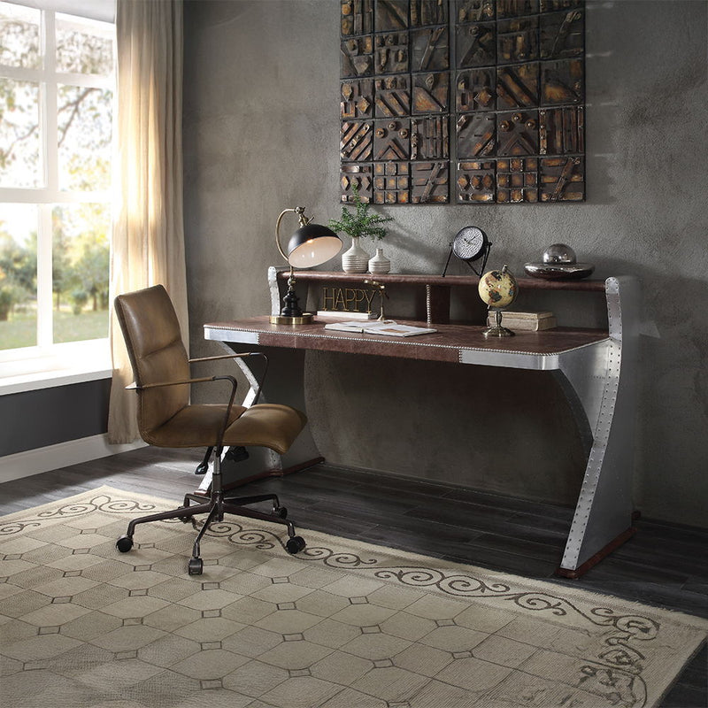 Brancaster - Desk - Retro Brown Top Grain Leather & Aluminum - Atlantic Fine Furniture Inc