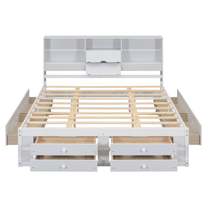 Platform Bed With Storage Headboard And 8 Drawers