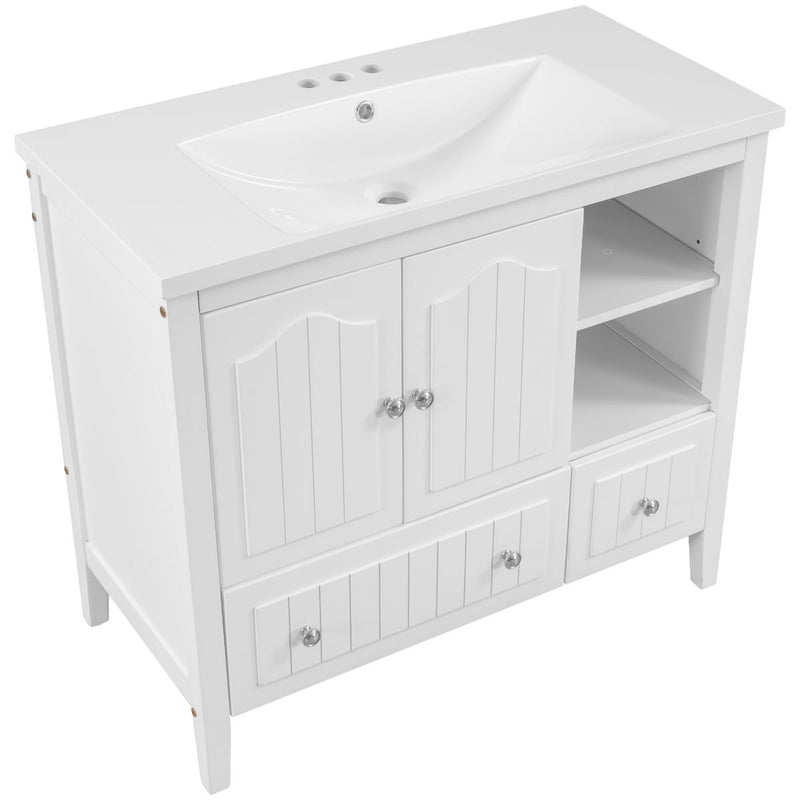 Bathroom Vanity With Ceramic Basin, Bathroom Storage Cabinet With Two Doors And Drawers, Solid Frame, Metal Handles