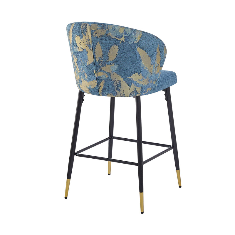 Counter Height Bar Stools (Set of 2), Jacquard Upholstered, Metal Footrest