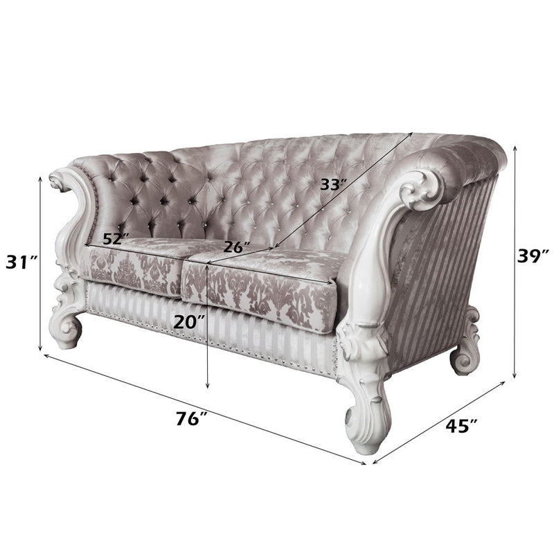 Versailles - Loveseat With 5 Pillows - Ivory Fabric & Bone White