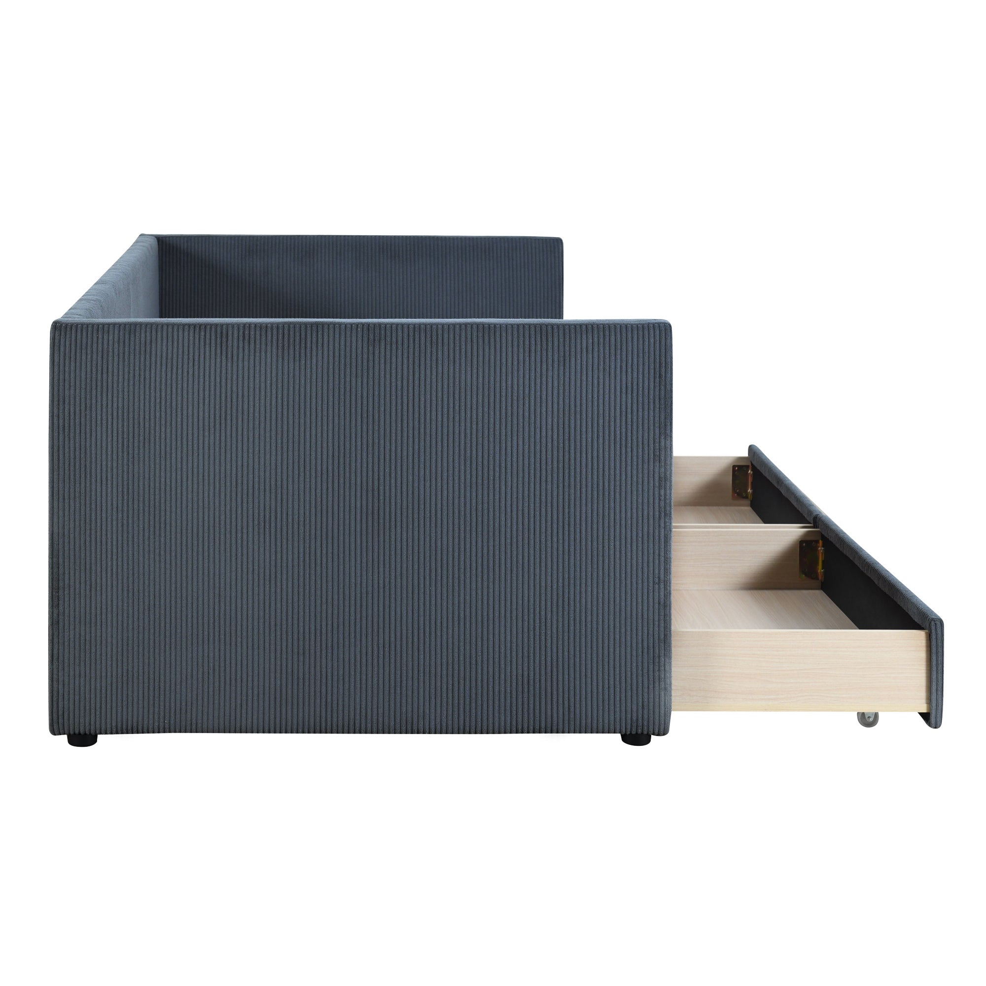 Twin Size Corduroy Daybed with Two Drawers and Wood Slat, Gray - Atlantic Fine Furniture Melbourne FL