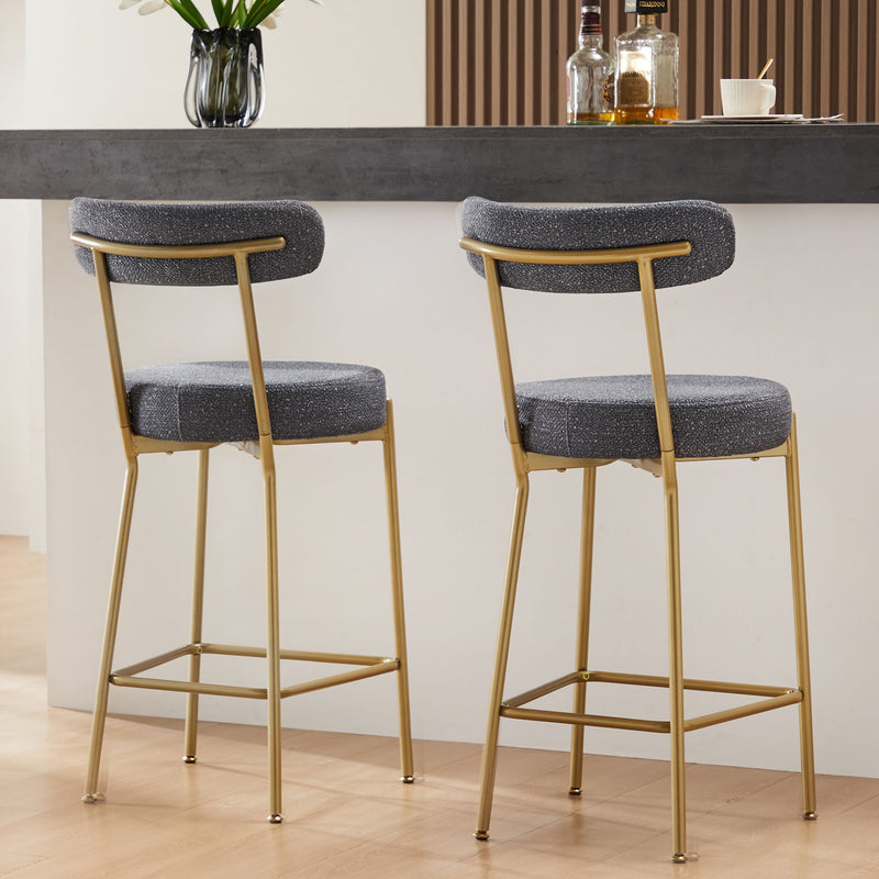 Modern Bar Stools (Set of 2) Counter Height Bar Stools For Kitchen Counter Upholstered Sherpa Counter Stools With Backs Kitchen Island Stool - Dark Gray