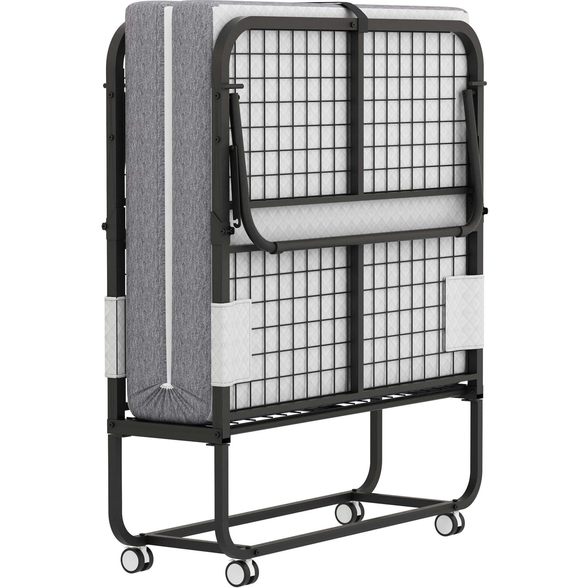 Folding Bed with Mattress 75' x 38' Rollaway Guest Bed Portable Foldable Bed for Adults with 5' Memory Foam Mattress Space-Saving Sturdy Metal Frame Grid Style