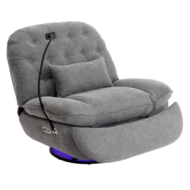 270° Swivel Power Recliner With Voice Control - Bluetooth Music Player, USB Ports, Atmosphere Lamp, Hidden Arm Storage And Mobile Phone Holder For Living Room, Bedroom, Apartment