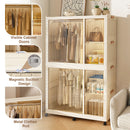 Portable Wardrobe Closet Storage Organizer For Clothes, 6 Magnetic Doors With 6 Cubes & 2 Hanging Rods, 6 Hangers - Cream White