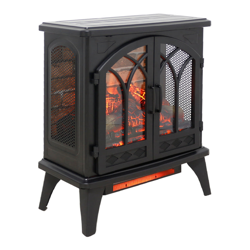 3D Flame Electric Infrared Quartz Fireplace Stove With Remote Control - Antique Black