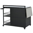 Outdoor Kitchen Island With Storage, Cooking Station, Grill Cart, Foldable Tabletop, And Bottle Opener - Dark Brown