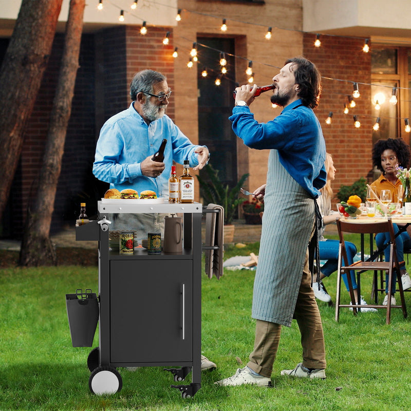 Outdoor Grill Cart With Storage, Rolling Bar Cart With Hooks And Spice Rack Stainless Steel