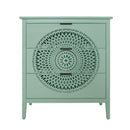 3 Drawer Storage Cabinet With Hollow Carved Design And Metal Handles, Chest For Entryway, Living Room Or Bedroom - Light Green
