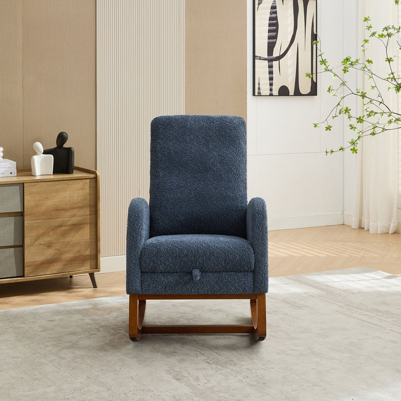 High Back Glider Rocking Chair With Retractable Footrest And Rubber Wood Legs