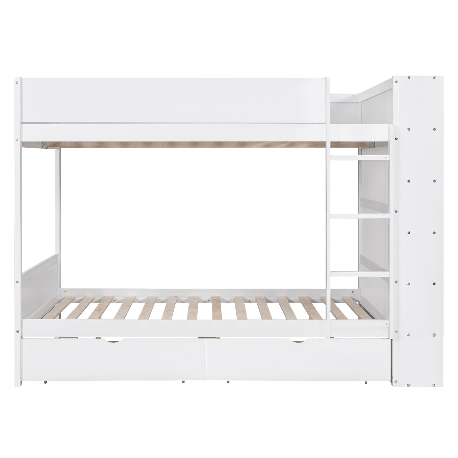 Full over Full Bunk Bed With 2 Drawers and Multi-layer Cabinet, White - Atlantic Fine Furniture Melbourne FL
