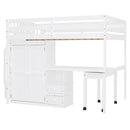 Loft Bed With Stairs, Bookshelf, Drawers, Desk & Wardrobe, Space Saving Multifunctional Furniture