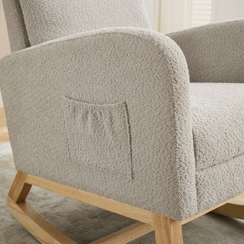 Rocking High Back Glider Chair With Retractable Footrest, Side Pocket